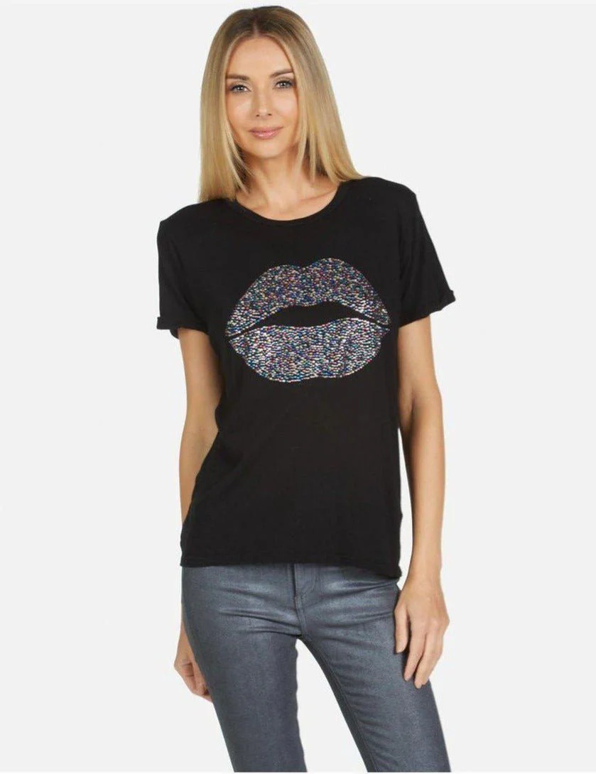 Lauren Moshi Edda Crystal Sprinkle Lip T-Shirt - Image 6
